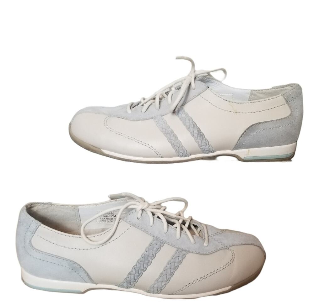 Talbots SZ 9 Womens Bowling Sneakers Leather Vintage Look Blue White Preppy